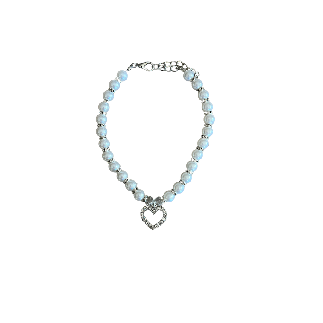 Pearl Necklace with Crystal Heart Pendant